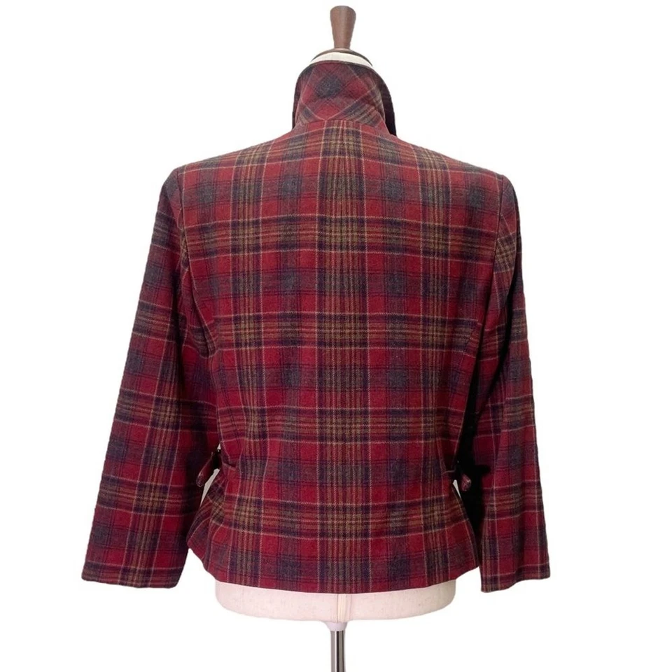 Pendleton Knockabouts Virgin Wool Zip Front Jacket Burgundy Blue Plaid Size 10 - Image 2 of 4
