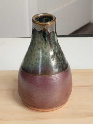 Handmade Studio Art Pottery Bud Vase Multi-Toned Glaze Signed Jude 2011 Original