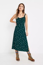 FAITHFULL THE BRAND Gizele Green Polka Dot Crepe Tie Back Midi Dress, Size XS
