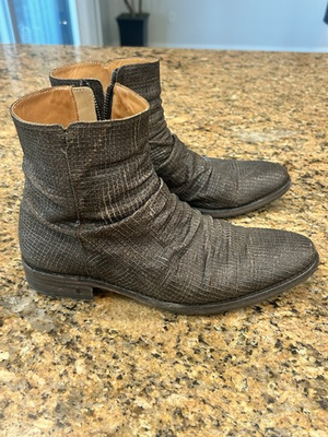#ad #ad John Varvatos Morrison Sharpie Leather Boots 8.5 Brown Snake Skin Embossed Italy $325.00
