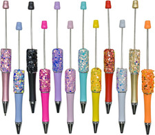 12 PCS Glitter Beadable Ballpoint Pens Retractable Sequin Bead Pen Plastic DIY F