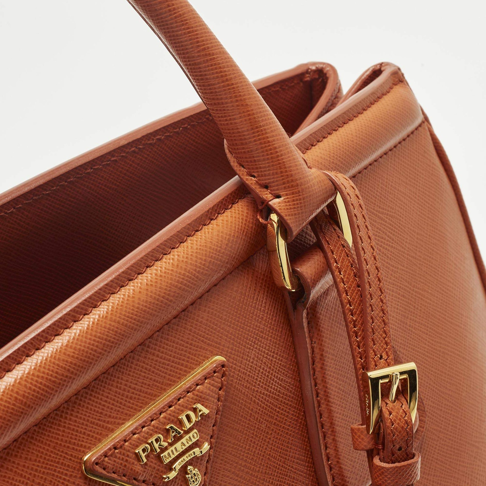 Prada Parabole Orange Saffiano Lux Leather Tote thumbnail 6