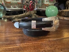 Navajo Pueblo Sterling Silver Belt Buckle Set 28-30-1.1/8  -75   calf New   