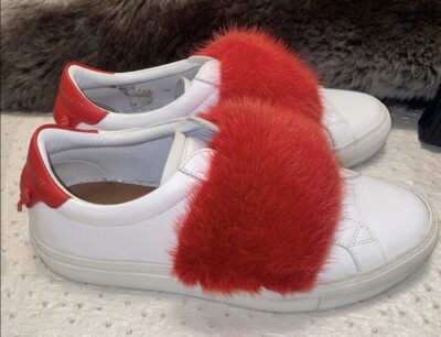 Givenchy slip-on Sneakers Red Mink Fur Women s Size 6