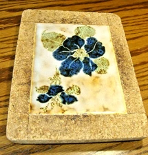 TOSCANY Hot Plate Tile Trivet w/Cork Back~Portugal~Blue Flowers~8.3"x 11"    880