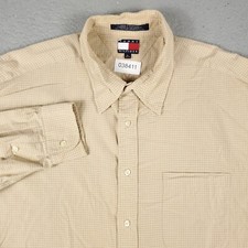 Tommy Hilfiger Shirt Mens XL Beige Check Casual Button Up Long Sleeve