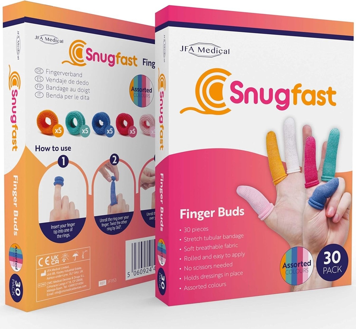 Pack of 30 Snugfast Assorted Colour Finger Cots Buddies Tubular