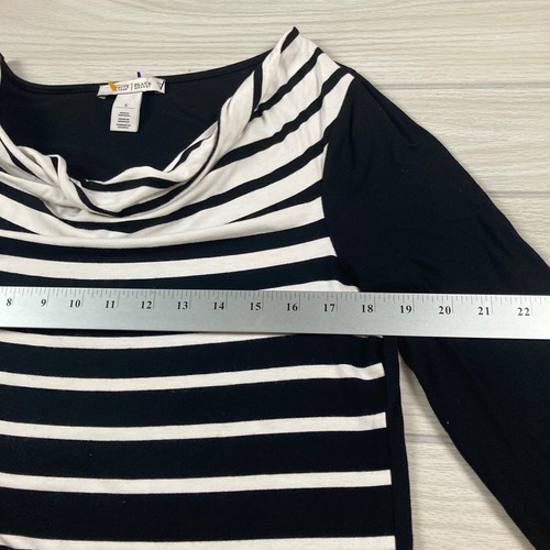 White House Black Market Gr. Small Top Tunika schwarz weiß Streifen Stretch Kutte - Bild 4 von 8