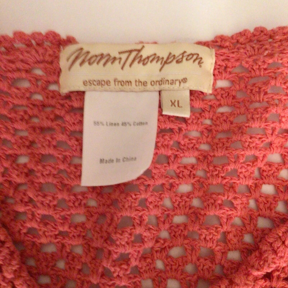 Cárdigan de ganchillo Norm Thompson XL para mujer mezcla de lino coral tejido abierto núcleo de cabaña Foto 4 de 4