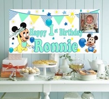 Large Personalised Baby Mickey Mouse Birthday Banner Photo 1st First Decorations
