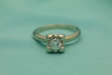 Mid-Century-Vintage 14K White Gold Diamond Engagement Ring-Size 5.75