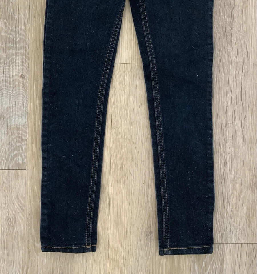 (NUEVO SIN ETIQUETAS) Jeggings Cherokee para niña talla 6 azul marino oscuro con material plateado brillante Foto 4 de 4