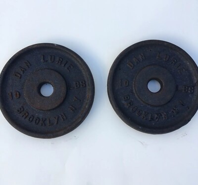 Poignées D'haltères Vintage Dan Lurie Avec Colliers, Fonte Rouge, époque Brooklyn NY, Lot De 2