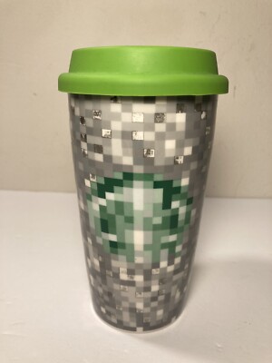 Starbucks Rodarte Pixel Double 12 oz Wall Ceramic Travel  2012 Not Original Lid