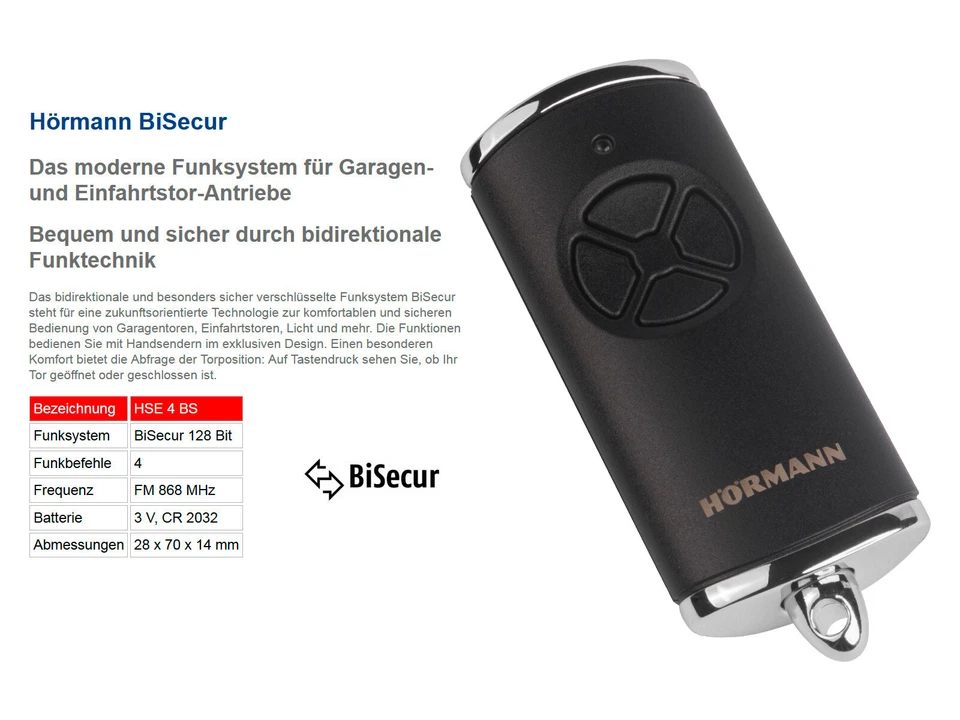 Hörmann HSE4 BS Schwarz Matt mit Chrom 4-Befehl Handsender 868 Mhz 4511734 - Bild 4 von 4