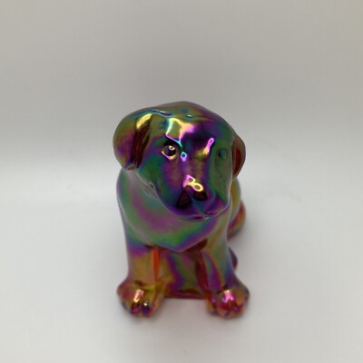Fenton Red Iridescent Art Carnival Glass Lab Labrador Dog Figurine