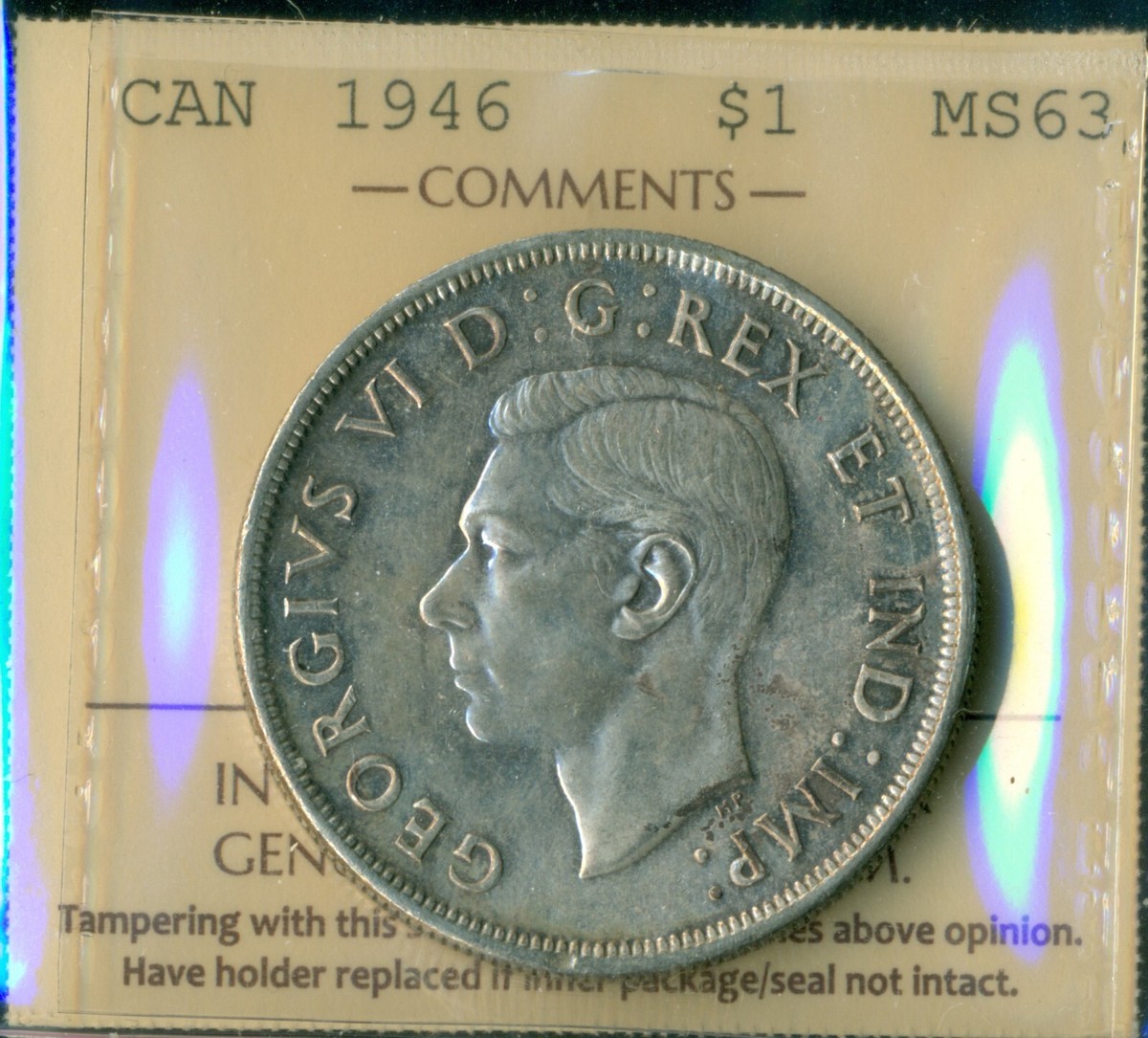 gift_foxx S⑤ T⑤ 750 1946 Canada Silver Dollar, King George VI, ICCS Certified MS63 XPX