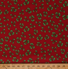 Cotton Holly Berries Leaves Greenery Christmas Fabric Print by the Yard D501.66