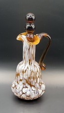Vintage Hand Blown Rainbow Glass Co. Brown & White Art Glass Cruet Orig Stopper