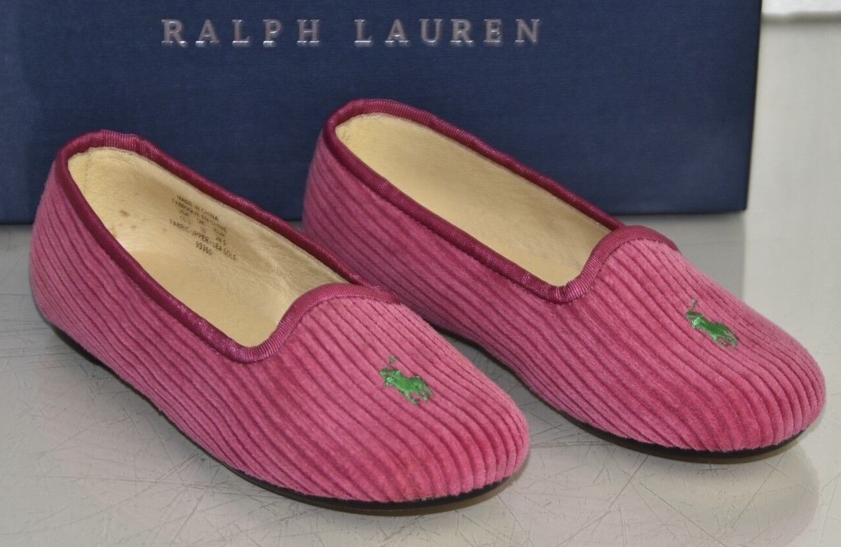 NEW Ralph Lauren Girls ALANA Corduroy Pink Flats Loafers Pony Logo Shoes 