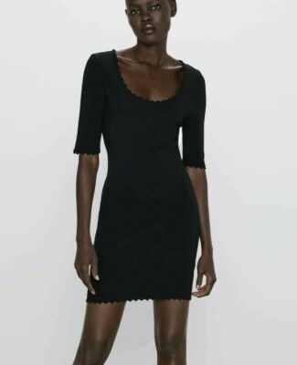 scalloped tube midi dress