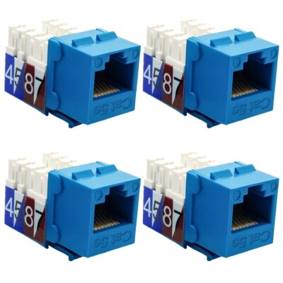 4 Pcs Cat5E RJ45 Ethernet LAN Network Keystone Jack 110 Punch Down Snap-in Blue