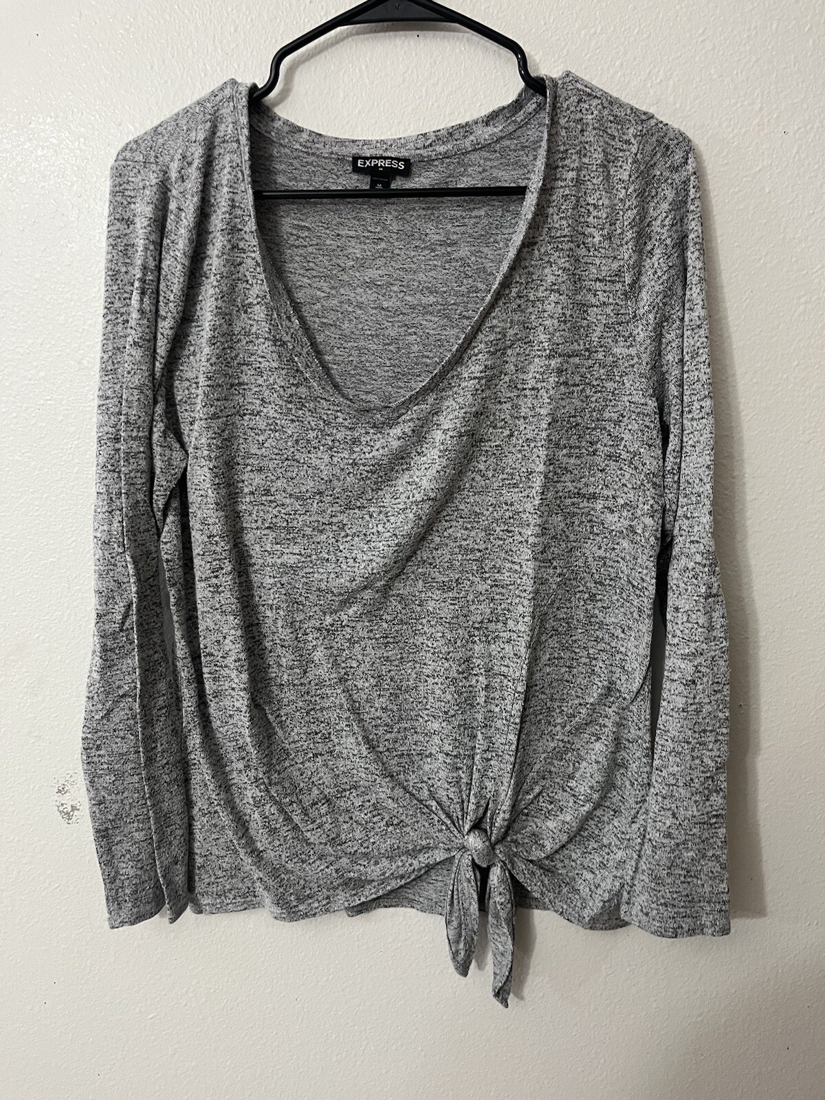 Express Blouse Women's Medium Solid Gray V-Neck L… - image 1