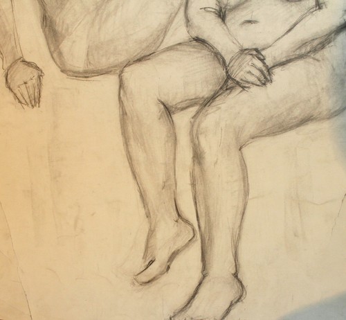 Vintage impressionist pencil painting nude females portrait signed - Imagen 7 de 12