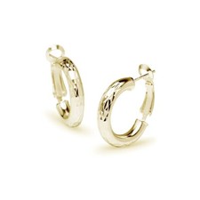 Diamond Cut Clutchless 4x20mm Hoop Earrings in Gold Plated Sterling Silver