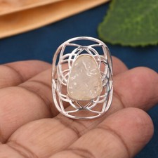 Raw Moonstone 925 Sterling Silver Mandala Ring Filigree Designer Statement Ring