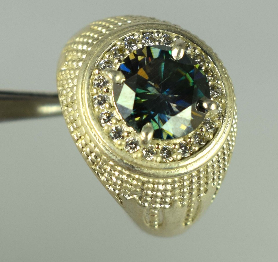 Diamond Solitaire Men's Ring Certified 4.51 Ct Green Round Investment