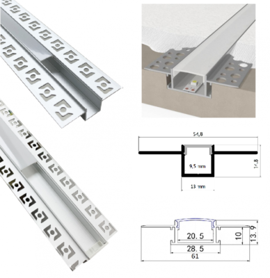 Profilo in Alluminio da Incasso DIAGONAL14 per Striscia Led
