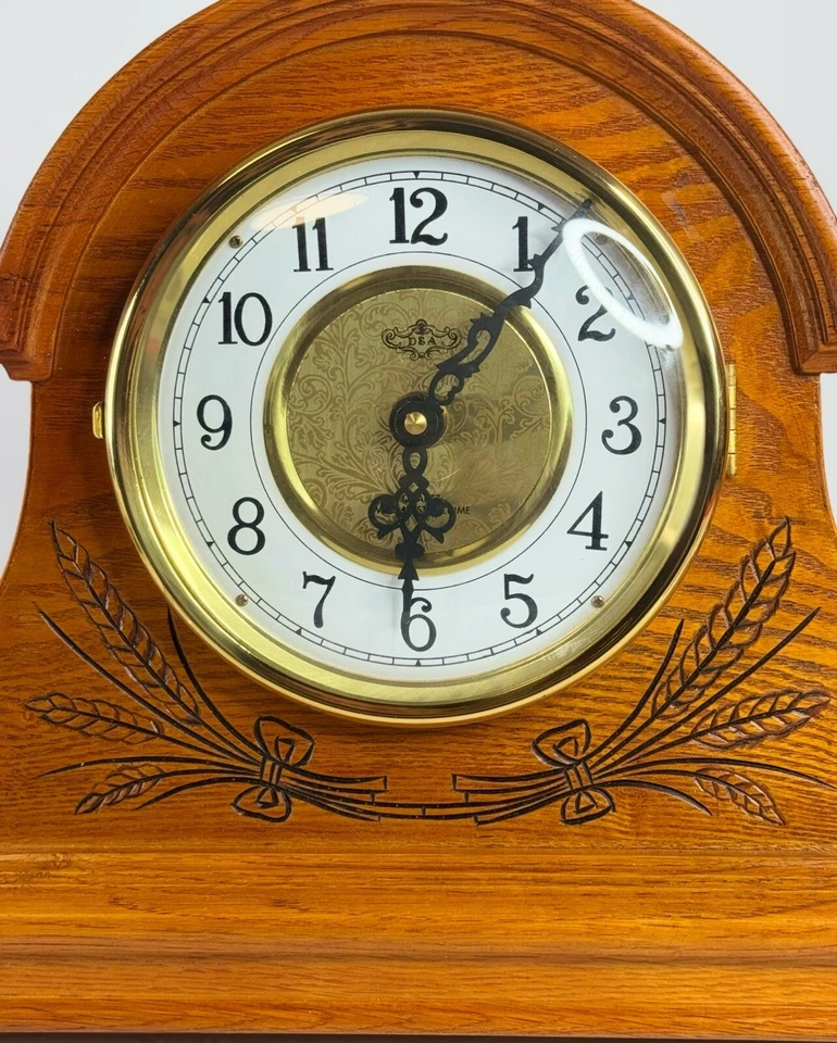 D&A Westminster Chime Mantle Clock Oak Large Leaf Vine Wood - Image 3 of 4