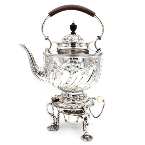 English Silver Tea Pot On Teapot Warmer Kettle With Tilt Function London 1905 - Picture 1 of 7