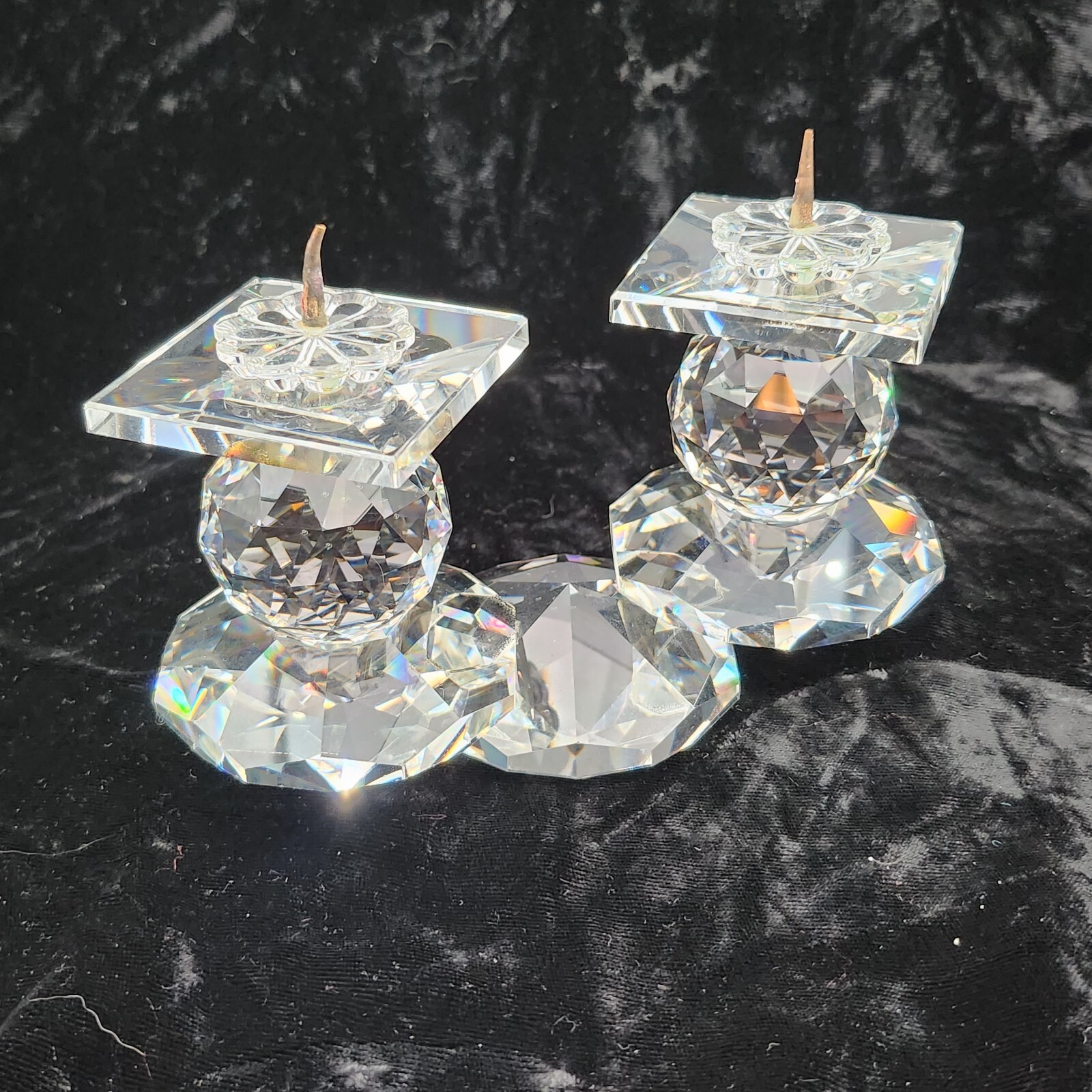 Swarovski Crystal Candle Holder 108E Retired rare 2 European pins 6" 3