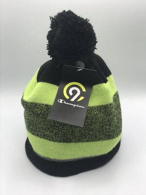 Champion C9 Boys Pom Pom Beanie Winter Hat Yellow Stripes