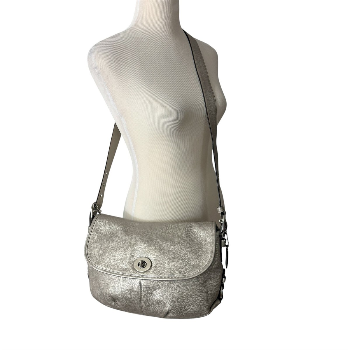 Coach Flap Legacy Flap Silver Pebbled Leather Shoulder Purse