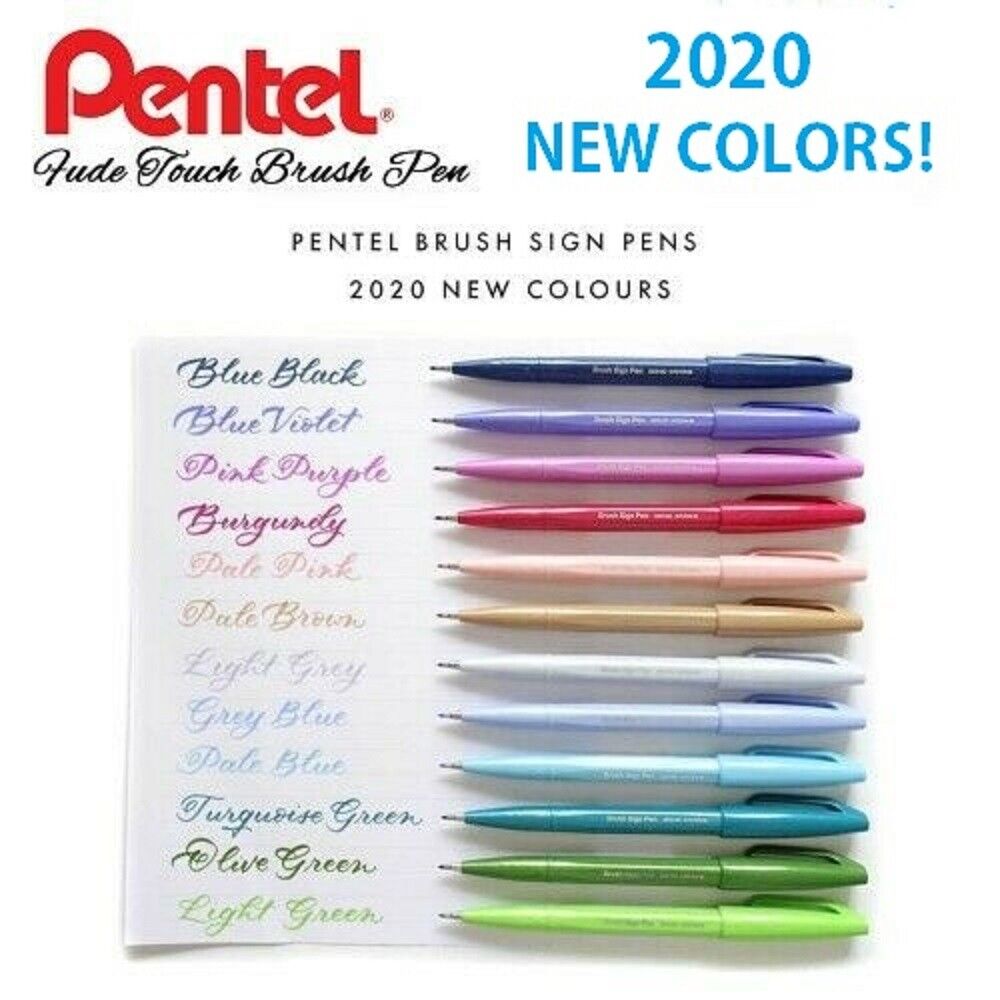 Pentel Sign Pen Brush 2020 New Pastel Floral 12 Color Pentel Fude Touch Brush Sign Pen Olive  Turquoise | eBay