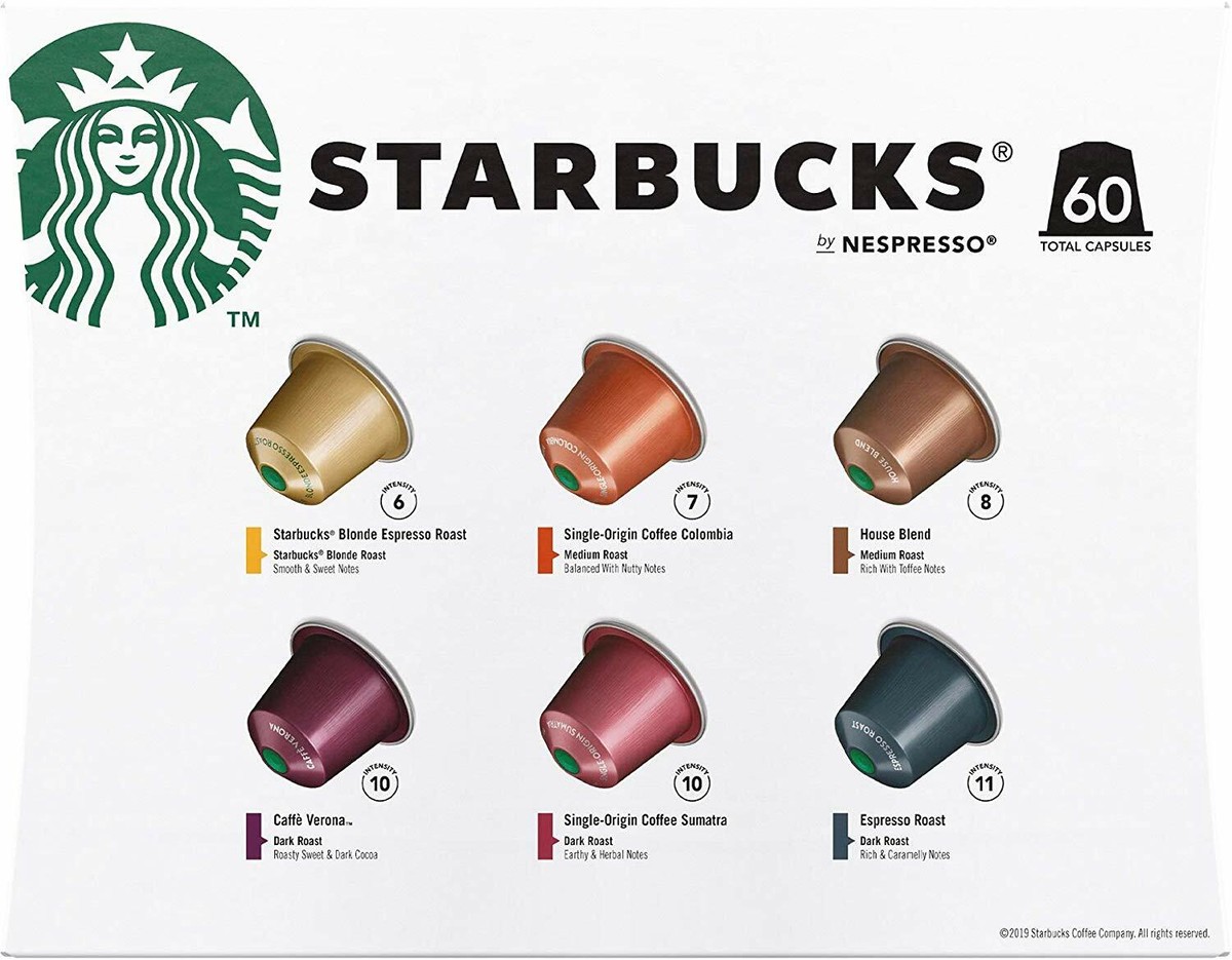 Starbucks by Nespresso Coffee Pods Variety Pack 60 Capsules (10 of