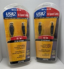 Lot of 2 BELKIN Printer Cable USB 2 High-Speed 2.0 Cable 10 /3m A Plug/B Plug