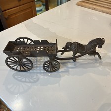 Vintage Cast Iron Horse Drawn Wagon Match Holder / Planter   13  Long Hubley 