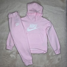 Nike Sportswear Club Hoodie Jogger 2 Piece Outfit Set Pink Girls Size 6 NWT