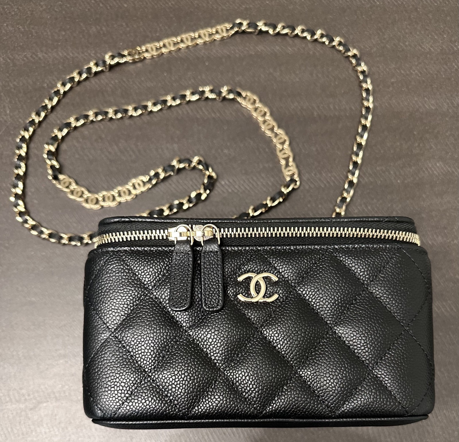 CHANEL Rectangular Vanity On Chain Black Caviar G… - image 1