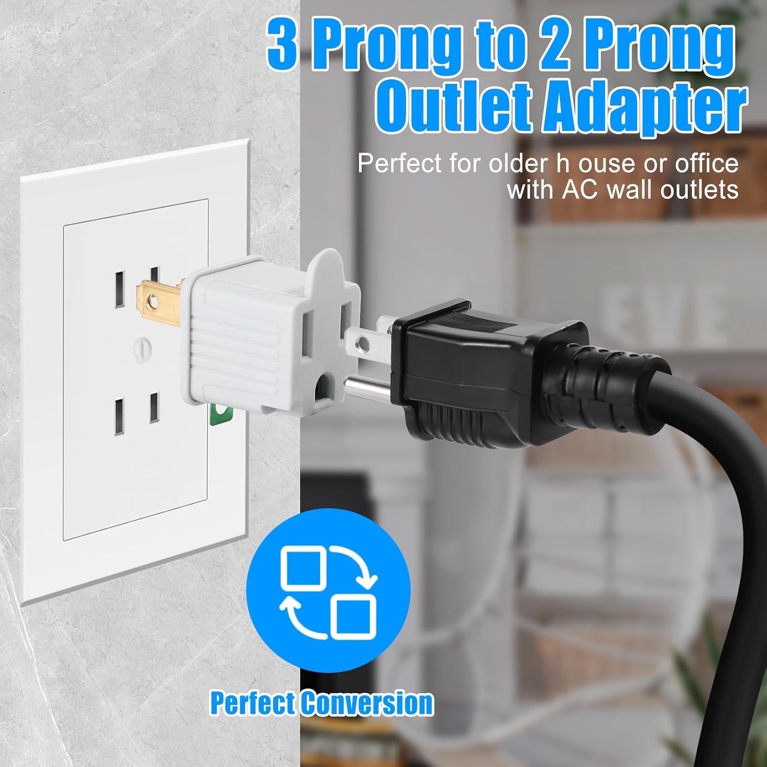 2-Pack Polarized Grounding Adapter Outlet (3 Prong to 2 2 Pack, White 