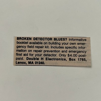 Double H Electronics Broken Detector Blues Lenox MA 1981 Ad SAI1-S16
