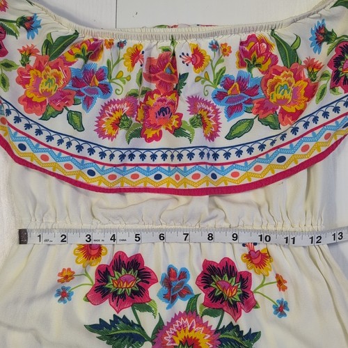 Flying Tomato Womens S Maxi Dress White Floral Boho Festival Off Shoulder Tiered - Picture 7 of 11