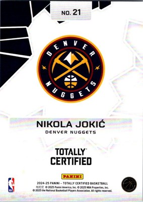 2024-25 Panini Totally Certified #21 Nikola Jokic Rock the Rim
