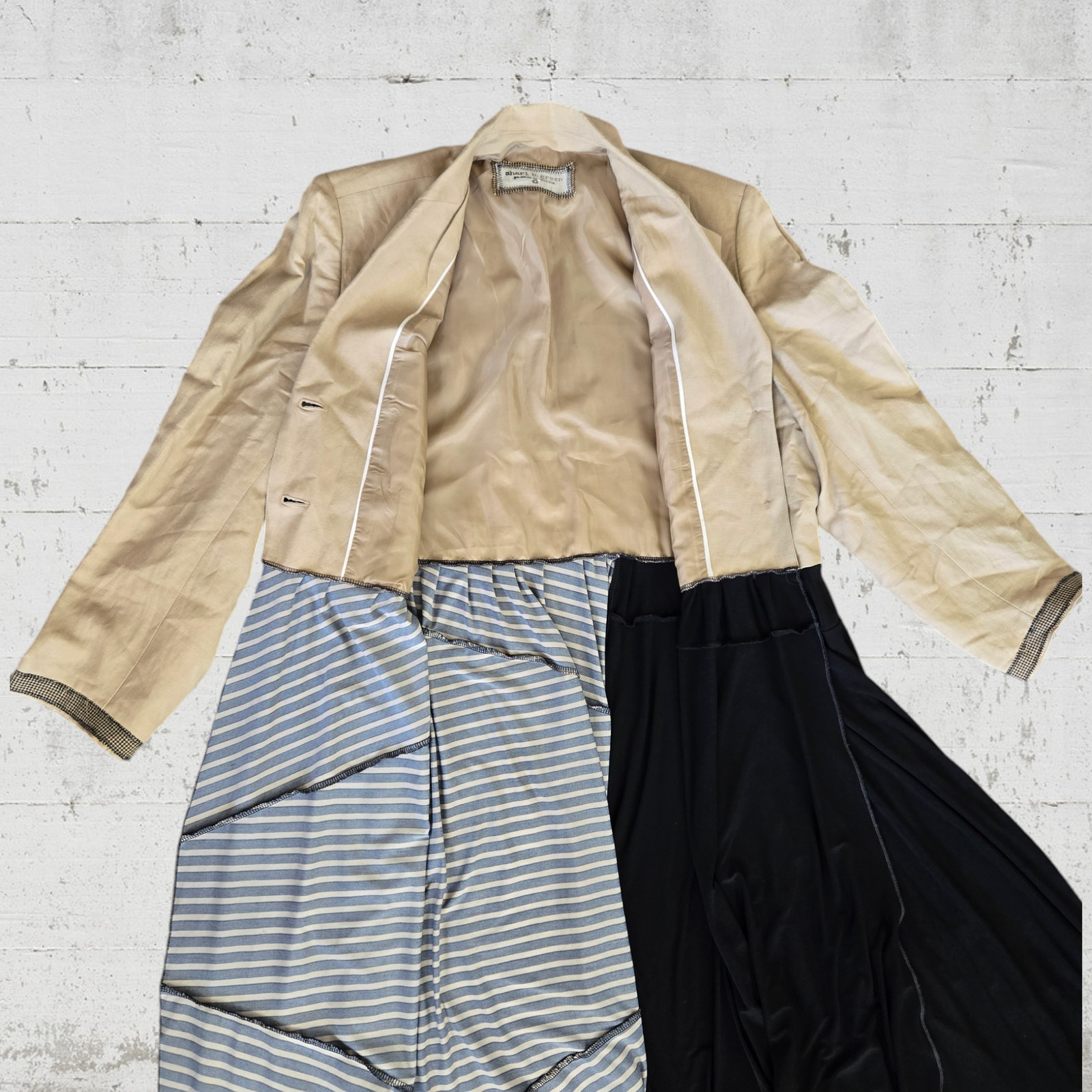 Tan Black Striped Patchwork Upcycled Long Sleeve … - image 6