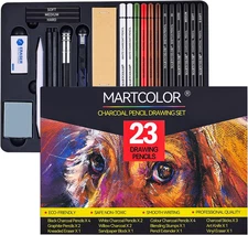 Charcoal Drawing Set, Set of 23, Graphite Pencils, Black & White Charcoal Pencil