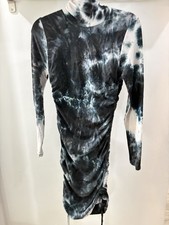 Heart Hips Black White Tie-Dye Ruched Turtleneck Bodycon Dress Long Sleeve M